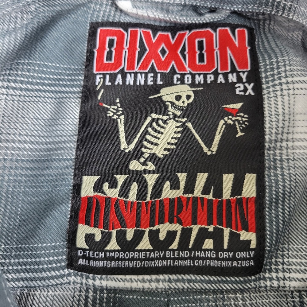 Dixxon Flannel Company Social Distortion Mens 2XL Gray Plaid Pearl Snap LS - Picture 4 of 6